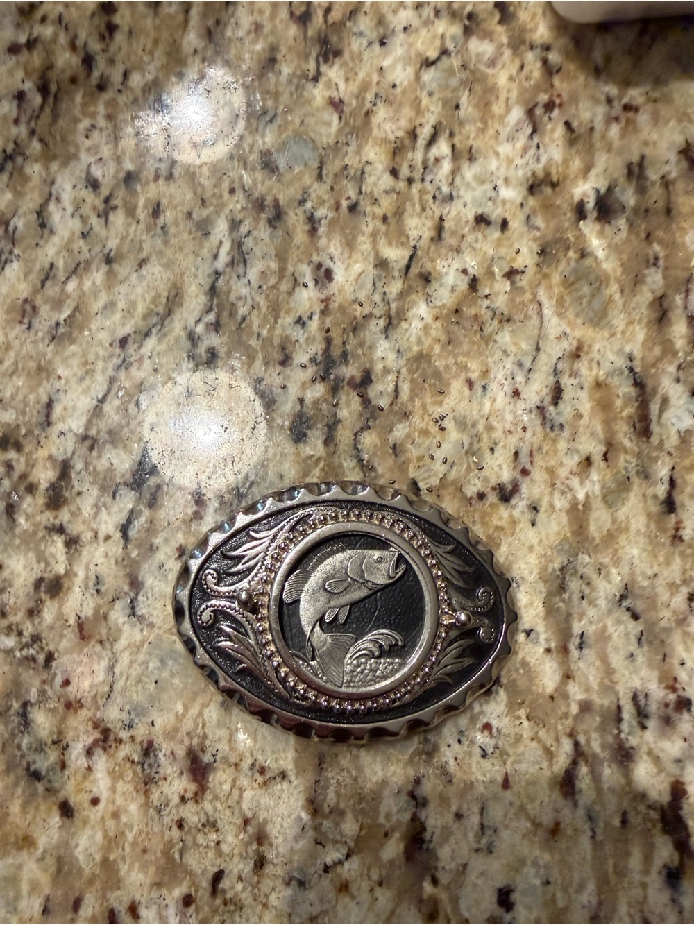Engraved Fish Oval Belt Buckle